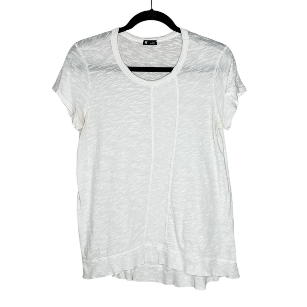 W by WILT White Asymmetric Stripe and Hem Short Sleeve Cotton Tee size Small
